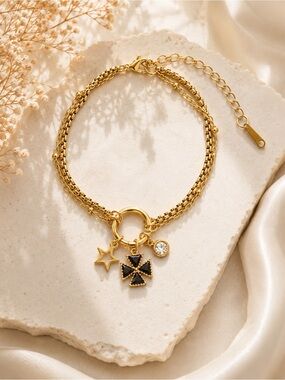 Gold Bracelet with Black  Black Clover Charm - Women Jewelry